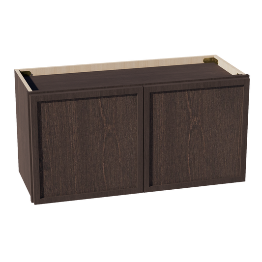 SM-W3015: Mocha Brown Slim Shaker 30"W x 15"H 2 Doors Standard Wall Bridge Cabinet