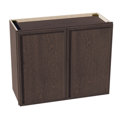 SM-W3024: Mocha Brown Slim Shaker 30"W x 24"H 2 Doors Standard Wall Bridge Cabinet