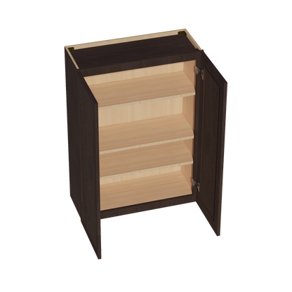 SM-W3042: Mocha Brown Slim Shaker 30"W x 42"H 2 Doors & 3 Shelves Standard Wall Cabinet