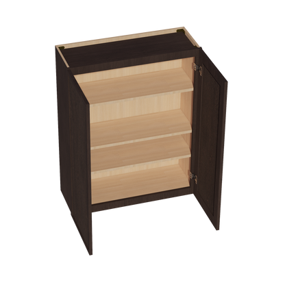 SM-W3342: Mocha Brown Slim Shaker 33"W x 42"H 2 Doors & 3 Shelves Standard Wall Cabinet