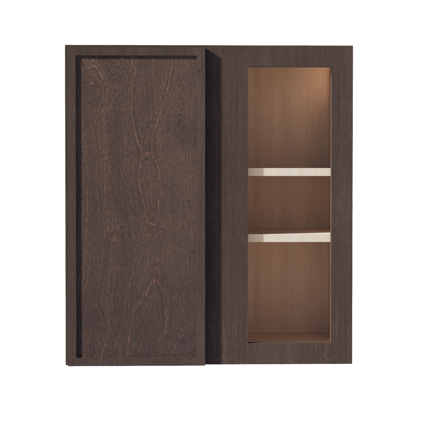 SM-WBC2730: Mocha Brown Slim Shaker 27"W x 30"H 1 Door & 2 Shelves Wall Blind Corner Cabinets