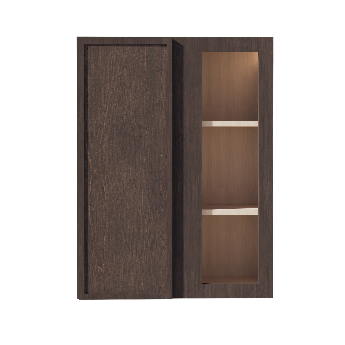 SM-WBC2736: Mocha Brown Slim Shaker 27"W x 36"H 1 Door & 2 Shelves Wall Blind Corner Cabinets