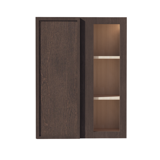 SM-WBC2736: Mocha Brown Slim Shaker 27"W x 36"H 1 Door & 2 Shelves Wall Blind Corner Cabinets