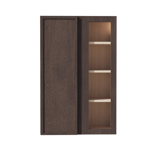 SM-WBC2742: Mocha Brown Slim Shaker 27"W x 42"H 1 Door & 2 Shelves Wall Blind Corner Cabinets