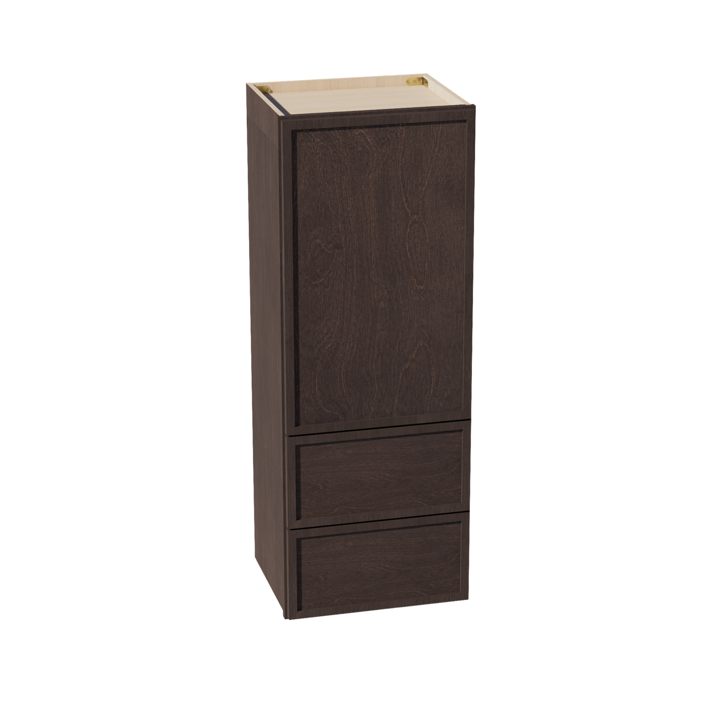 SM-WD1848: Mocha Brown Slim Shaker 18"W x 48"H 1 Door & 2 Drawers Special Wall Cabinet