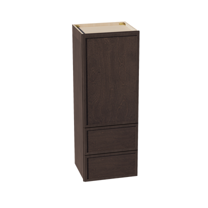 SM-WD1848: Mocha Brown Slim Shaker 18"W x 48"H 1 Door & 2 Drawers Special Wall Cabinet