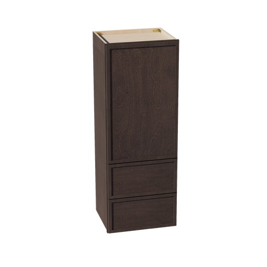 SM-WD1848: Mocha Brown Slim Shaker 18"W x 48"H 1 Door & 2 Drawers Special Wall Cabinet