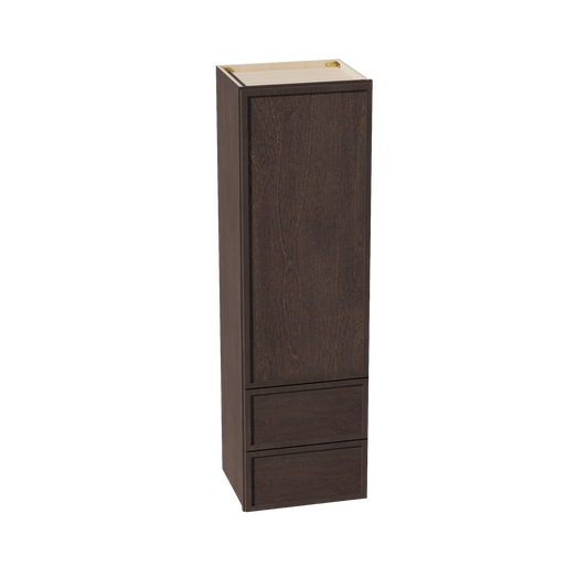 SM-WD1860: Mocha Brown Slim Shaker 18"W x 60"H 1 Door & 2 Drawers Special Wall Cabinet