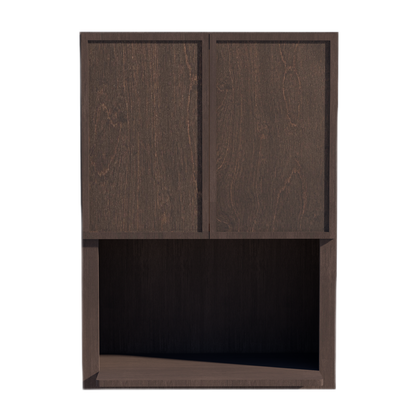 SM-WM3042: Mocha Brown Slim Shaker 30"W x 42"H 2 Door & 1 Shelf Wall Built-in Microwave Cabinets