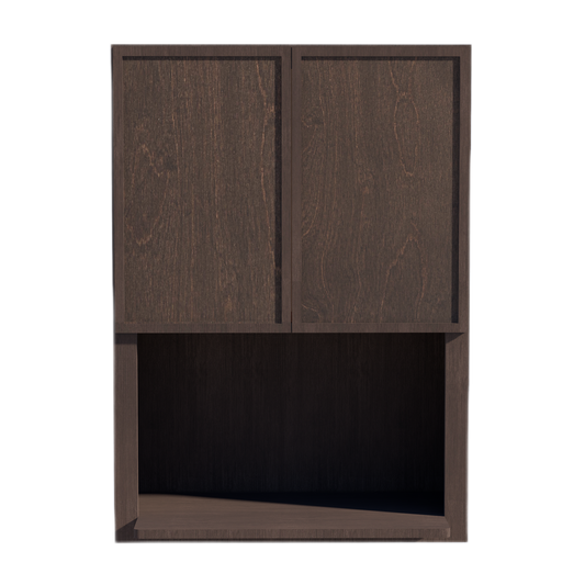 SM-WM3042: Mocha Brown Slim Shaker 30"W x 42"H 2 Door & 1 Shelf Wall Built-in Microwave Cabinets