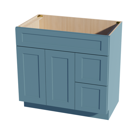 TG-VSD3621R: Soft Green Shaker 36"W x 34-1/2"H x 21"D 2 Doors & 2 Right Drawers Offset Vanity Sink Base Cabinets