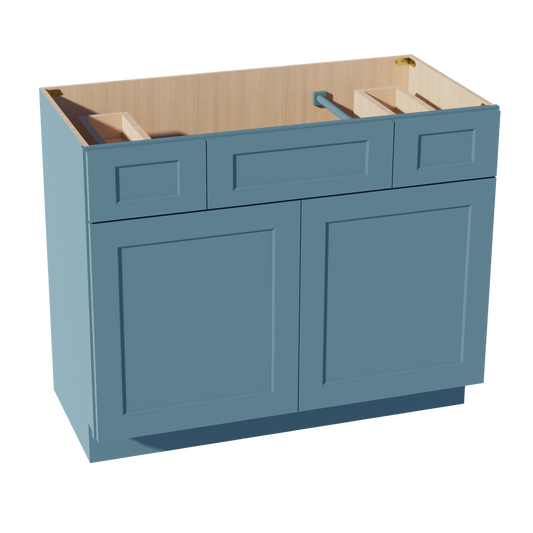 TG-VSD4221: Soft Green Shaker  42"W x 34-1/2"H x 21"D 2 Doors, 2 Drawers & 1 False Drawer Centered Vanity Sink Base Cabinets