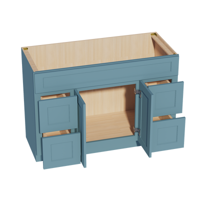 TG-VSD4821: Soft Green Shaker 48"W x 34-1/2"H x 21"D 2 Doors, 4 Drawers & 1 False Drawer Centered Vanity Sink Base Cabinets