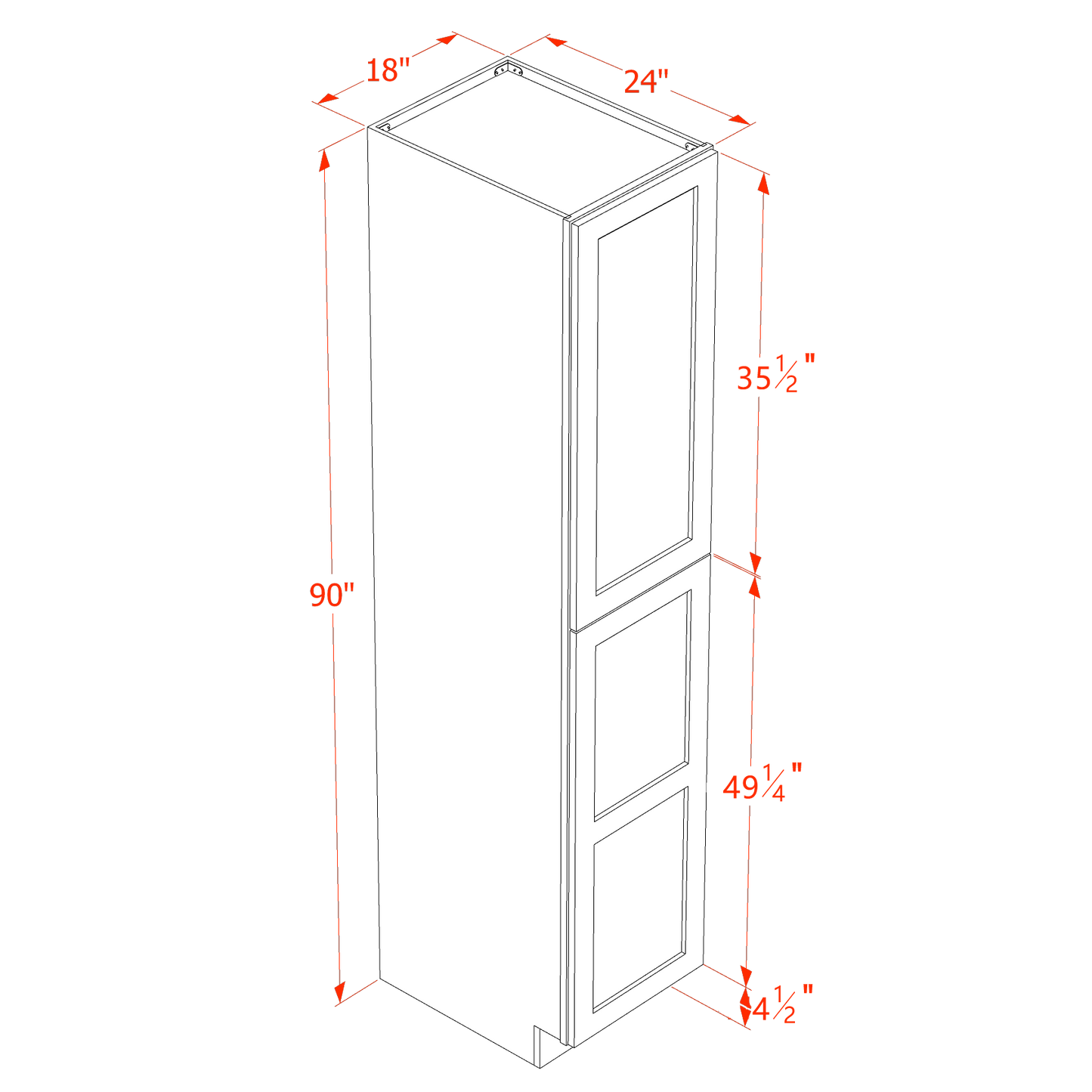 TW-TP1890: Creamy White Shaker 18"W x 90"H x 24"D 2 Doors & 5 Shelves Tall Shelf Pantry Cabinets