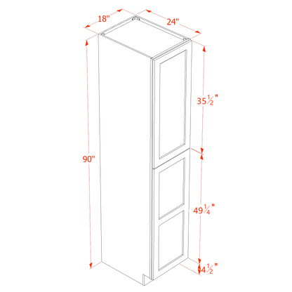 TW-TP1890: Creamy White Shaker 18"W x 90"H x 24"D 2 Doors & 5 Shelves Tall Shelf Pantry Cabinets