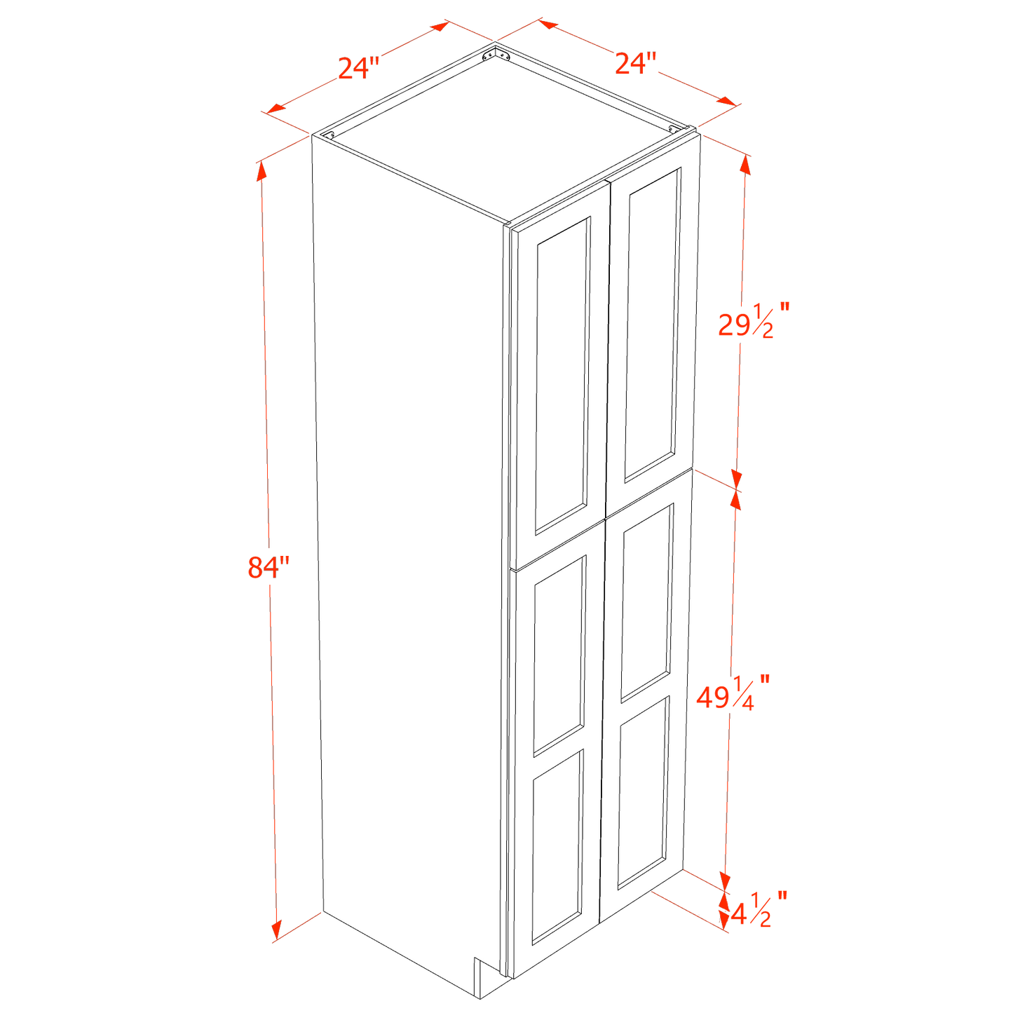 HF-TP2484: Frost White Shaker 24"W x 84"H x 24"D 5 Door & 5 Shelves Tall Shelf Pantry Cabinets