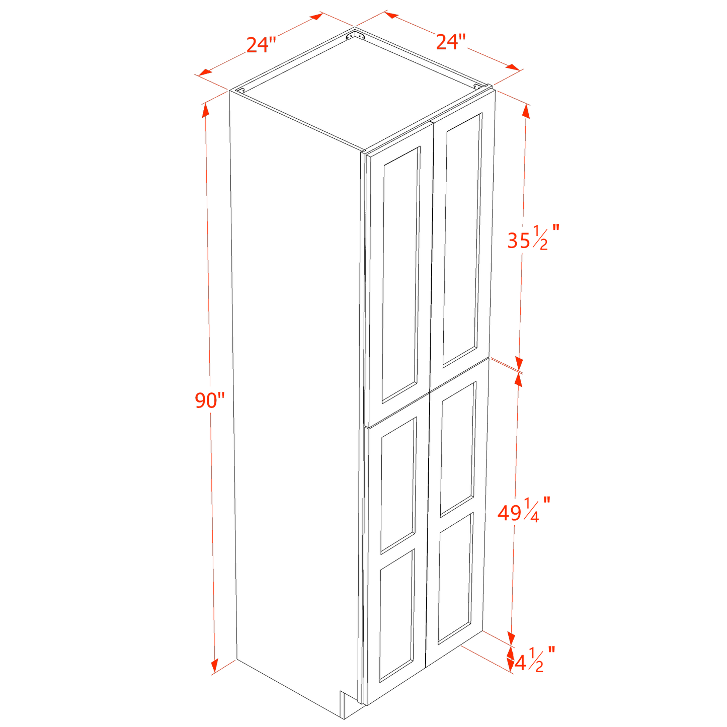 TG-TP2490: Soft Green Shaker 24"W x 90"H x 24"D 4 Door & 5 Shelves Tall Shelf Pantry Cabinets