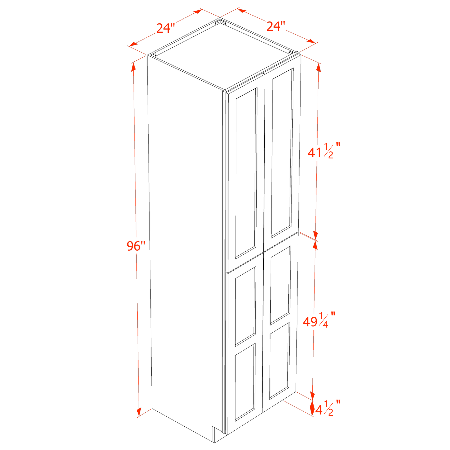 SM-TP2496: Mocha Brown Slim Shaker 24"W x 96"H x 24"D 4 Door & 6 Shelves Tall Shelf Pantry Cabinets