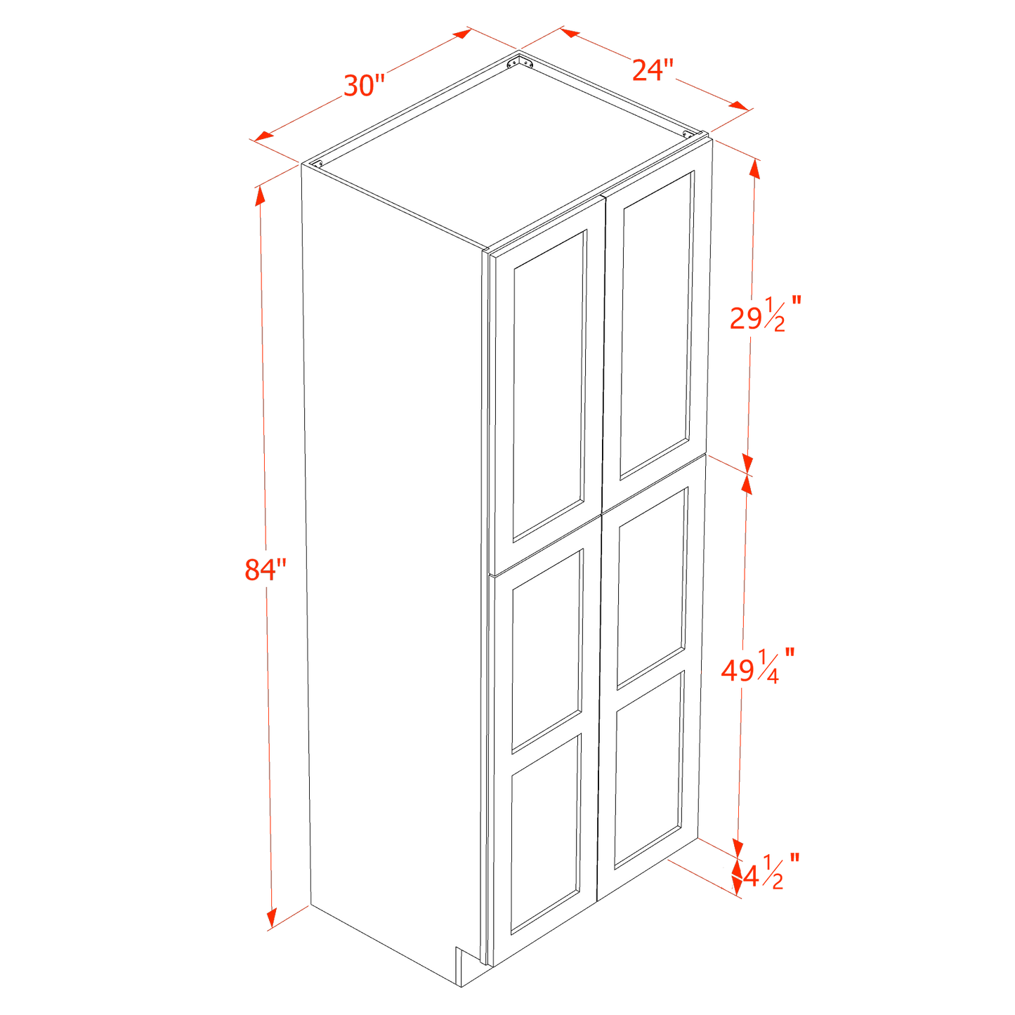 TG-TP3084: Soft Green Shaker 30"W x 84"H x 24"D 4 Door & 5 Shelves Tall Shelf Pantry Cabinets