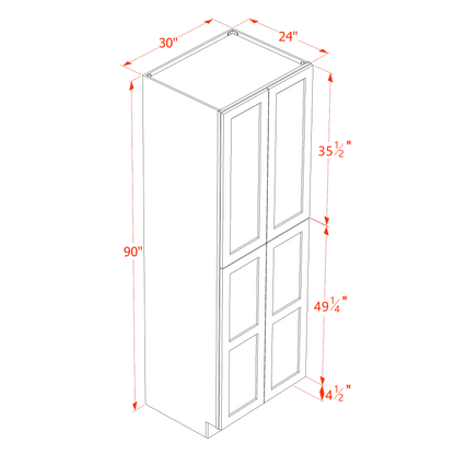 HT-TP3090: Timber Wood Shaker 30"W x 90"H x 24"D 4 Door & 5 Shelves Tall Shelf Pantry Cabinets