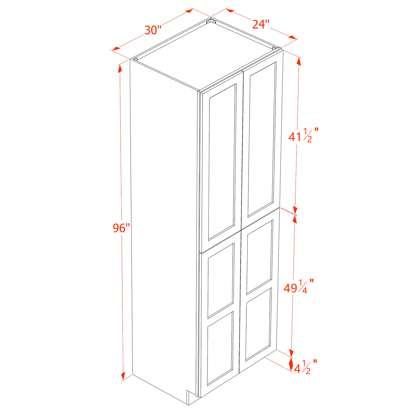 HT-TP3096: Timber Wood Shaker 30"W x 96"H x 24"D 2 Doors & 6 Shelves Tall Shelf Pantry Cabinets