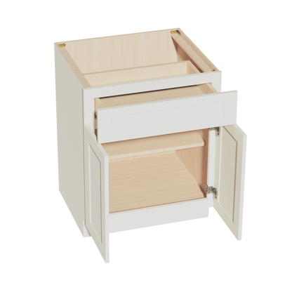 TW-B27: Creamy White Shaker 27" 1 Drawer 2 Doors Standard Base Cabinet