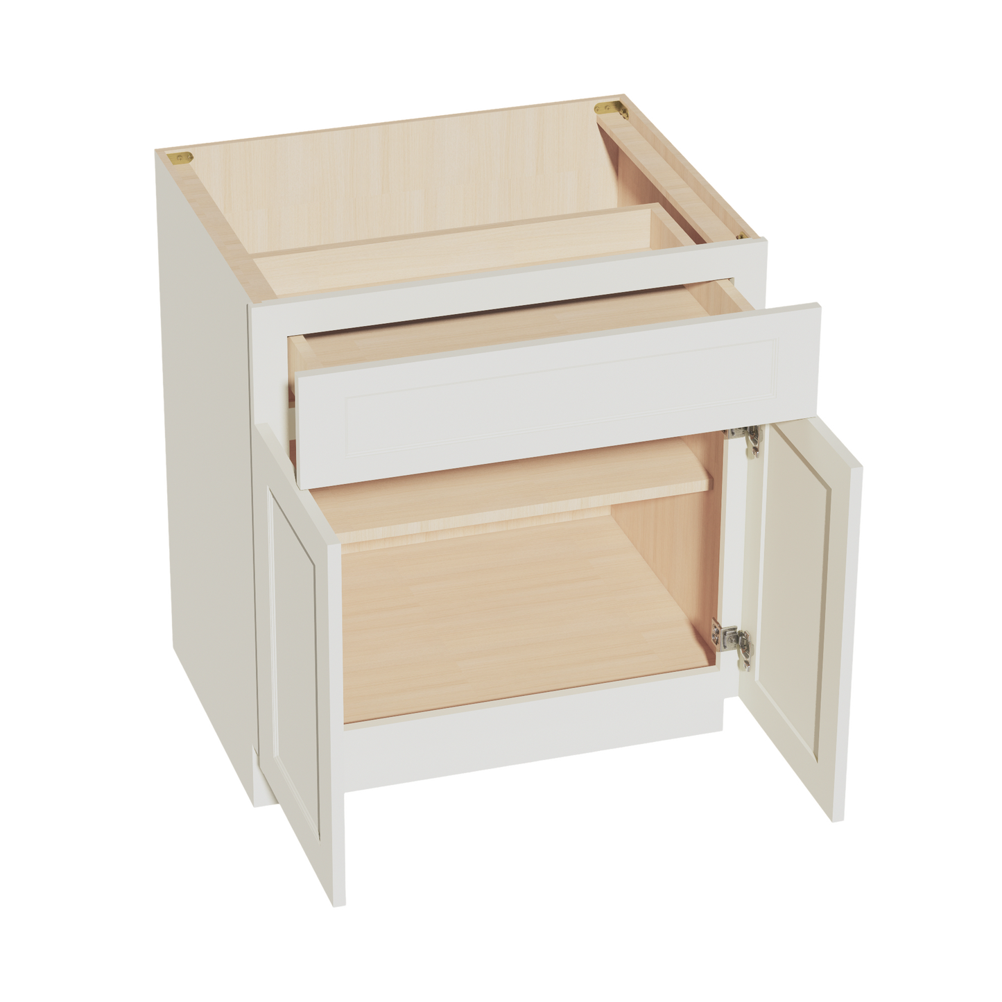 TW-B30: Creamy White Shaker 30" 1 Drawer 2 Door Standard Base Cabinet