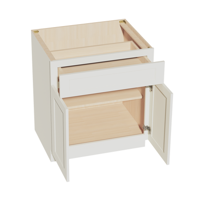 TW-B30: Creamy White Shaker 30" 1 Drawer 2 Door Standard Base Cabinet