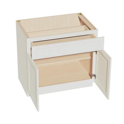 TW-B36: Creamy White Shaker 36" 1 Drawer 2 Doors Standard Base Cabinet