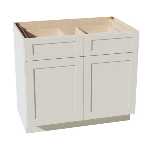 TW-B39: Creamy White Shaker 39" 2 Drawers 2 Doors Standard Base Cabinet