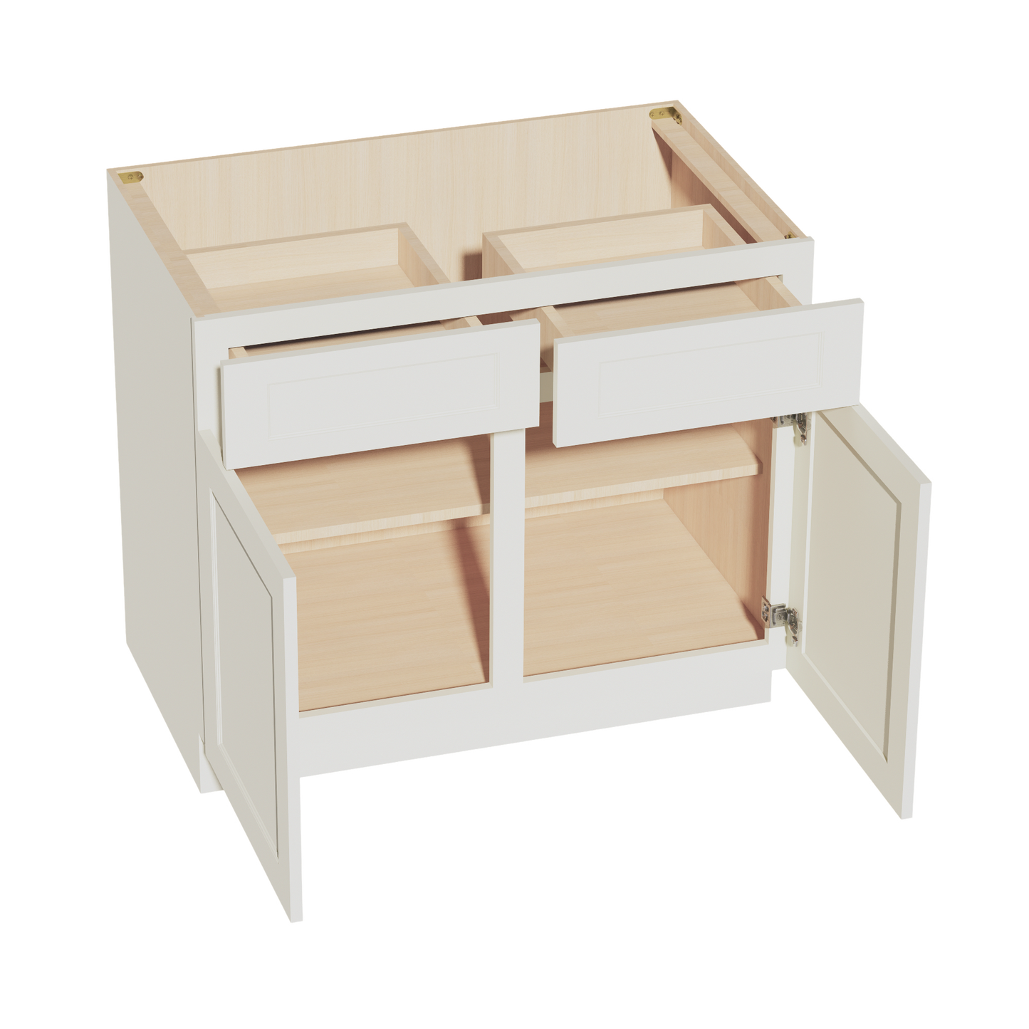 TW-B39: Creamy White Shaker 39" 2 Drawers 2 Doors Standard Base Cabinet