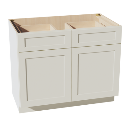 TW-B42: Creamy White Shaker 42" 2 Drawers 2 Doors Standard Base Cabinet