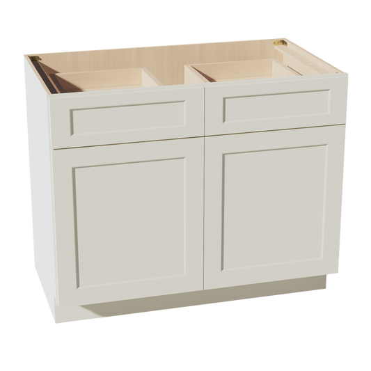 TW-B42: Creamy White Shaker 42" 2 Drawers 2 Doors Standard Base Cabinet