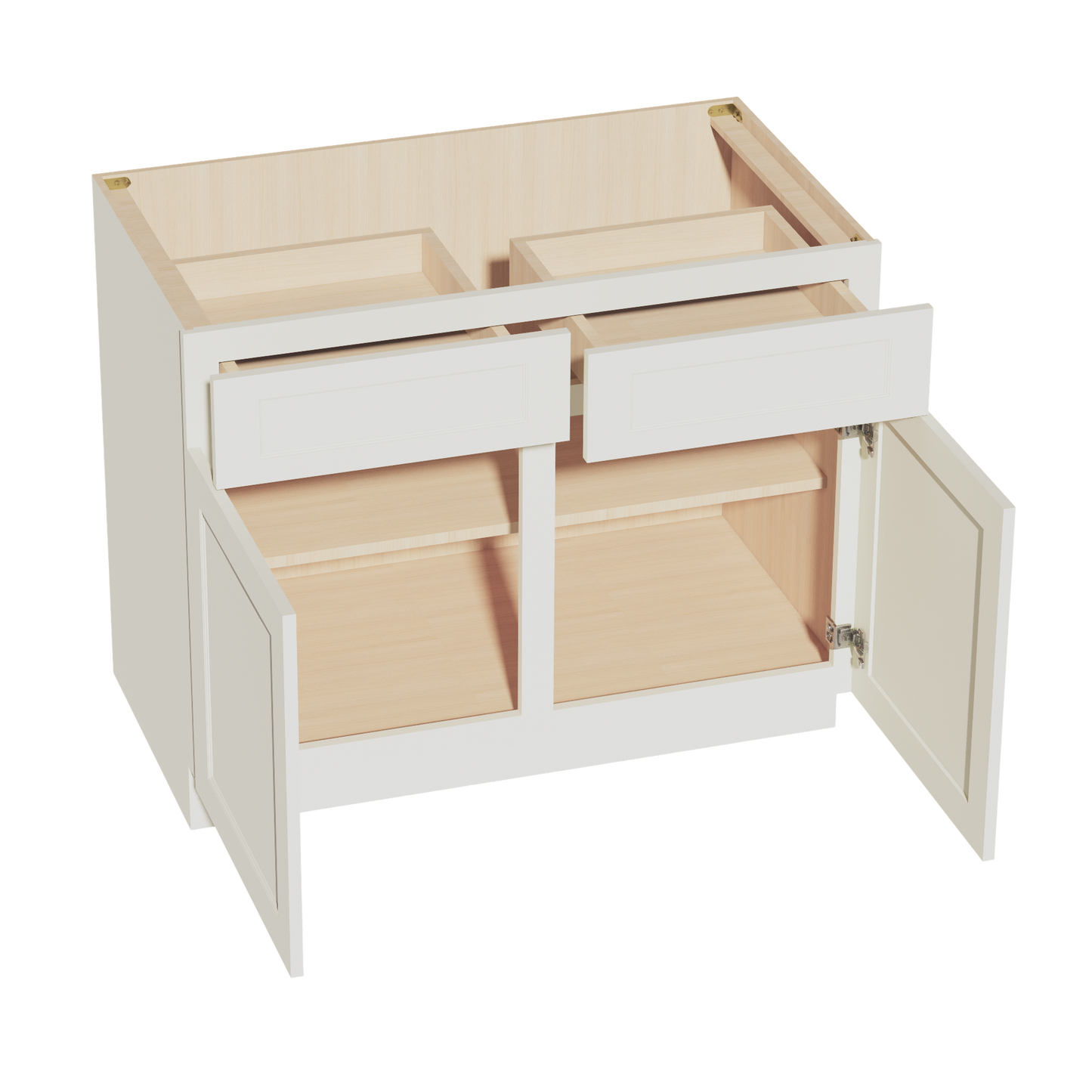 TW-B42: Creamy White Shaker 42" 2 Drawers 2 Doors Standard Base Cabinet