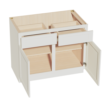 TW-B42: Creamy White Shaker 42" 2 Drawers 2 Doors Standard Base Cabinet