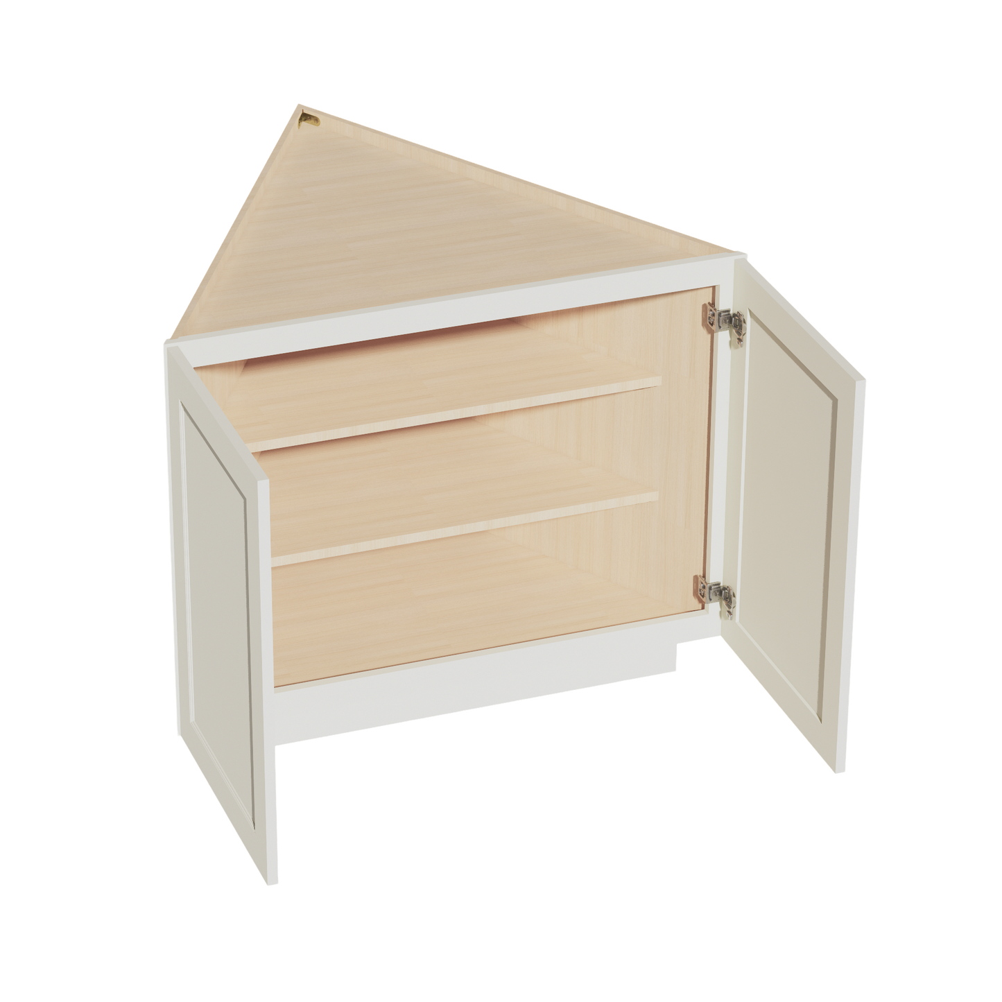 TW-BEC24: Creamy White Shaker 24" 2 Full Height Door Angled End Base Cabinets