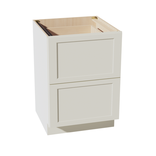 TW-DB24-2: Creamy White Shaker 24" 2 Drawers Base Cabinet