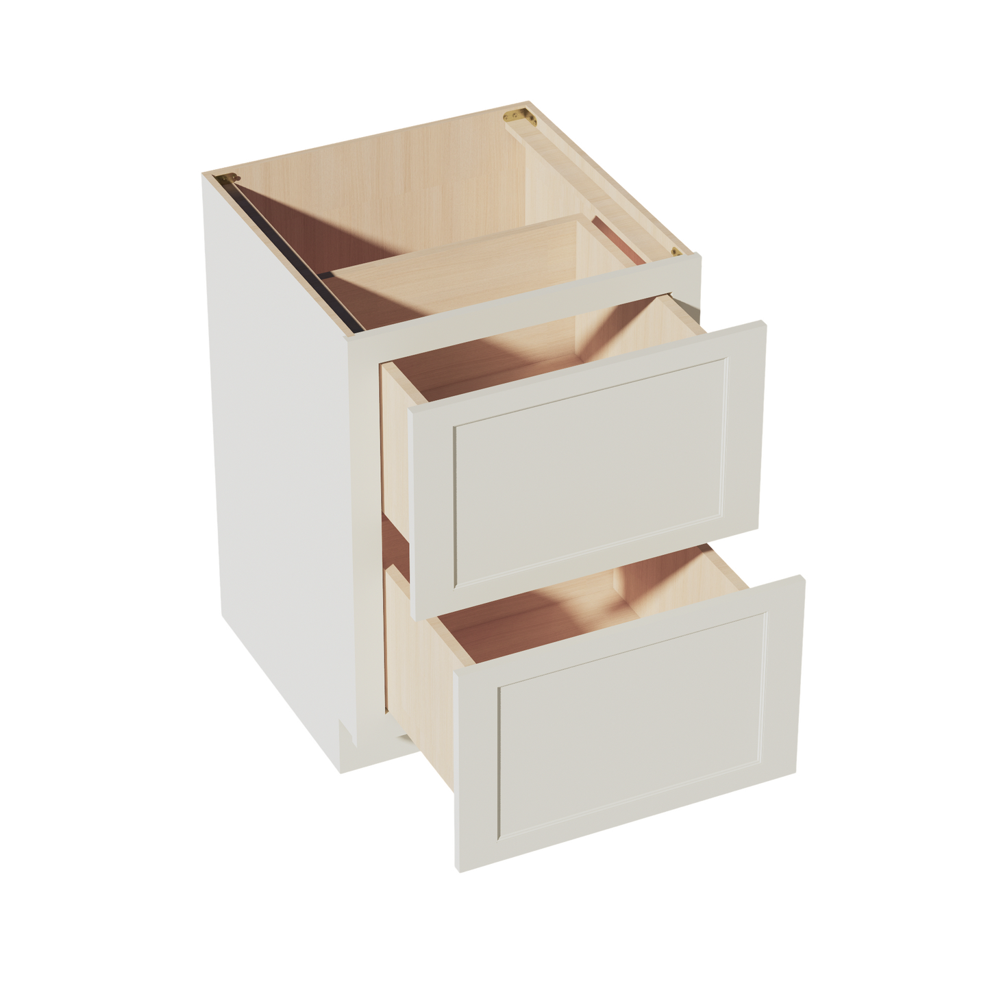 TW-DB24-2: Creamy White Shaker 24" 2 Drawers Base Cabinet