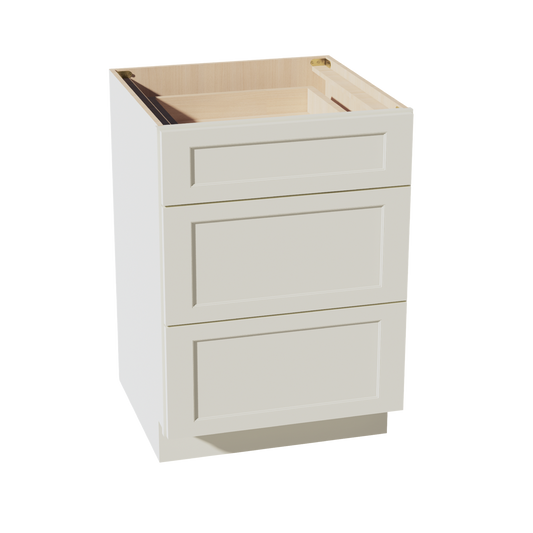 TW-DB24: Creamy White Shaker 24" 3 Drawers Base Cabinet