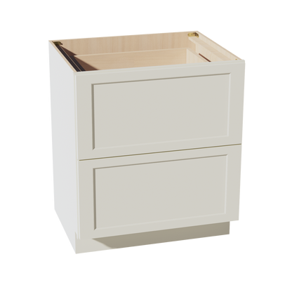 TW-DB30-2: Creamy White Shaker 30" 2 Drawers Base Cabinet