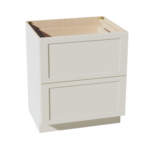 TW-DB30-2: Creamy White Shaker 30" 2 Drawers Base Cabinet