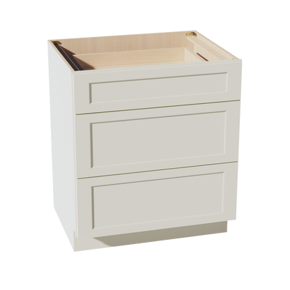 TW-DB30: Creamy White Shaker 30" 3 Drawers Base Cabinet