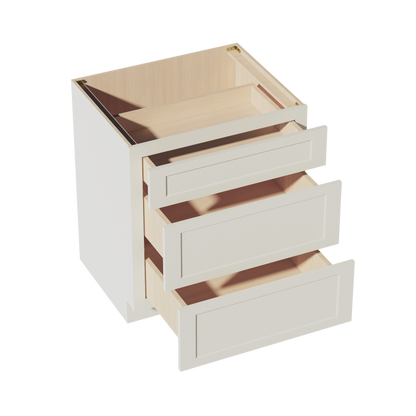 TW-DB30: Creamy White Shaker 30" 3 Drawers Base Cabinet