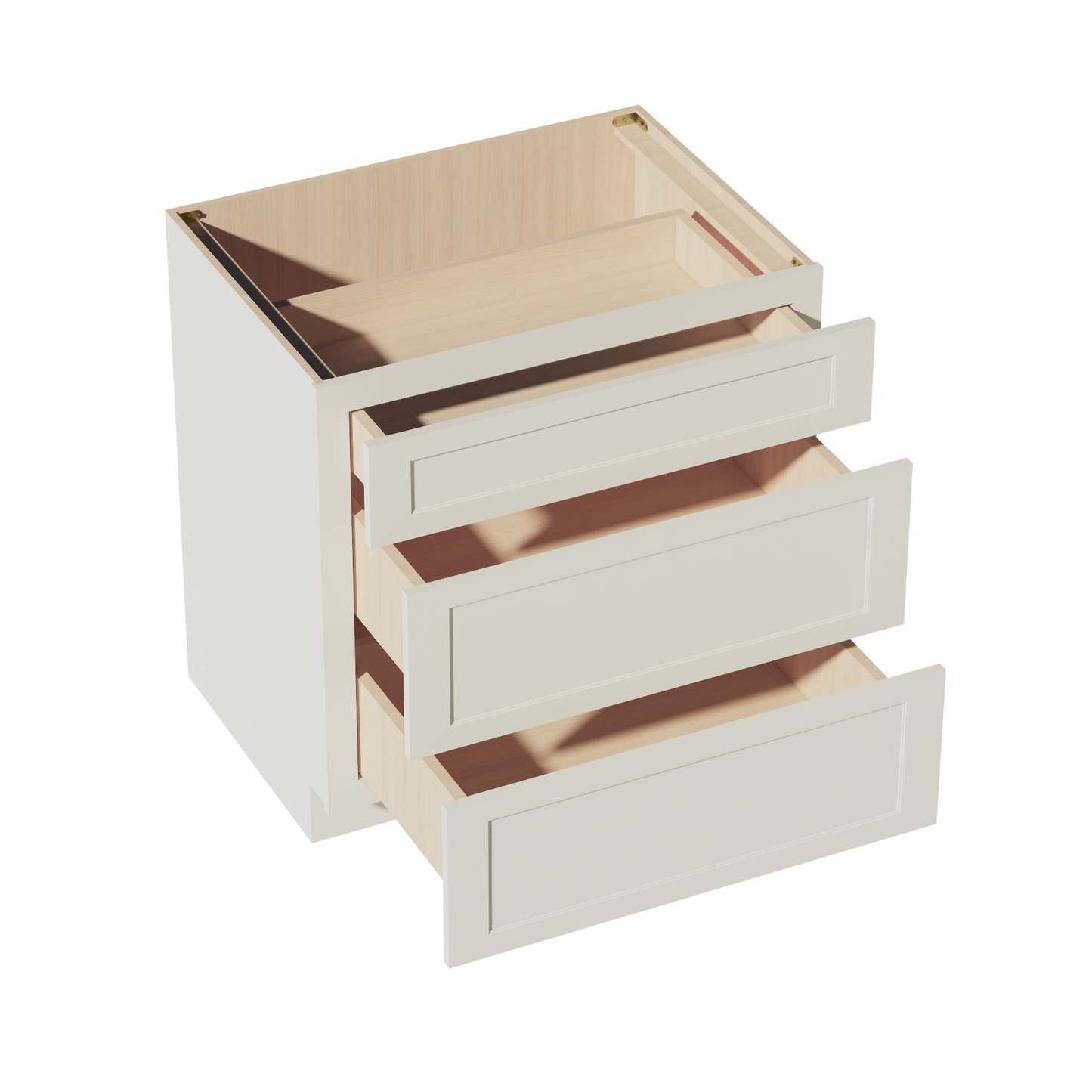 TW-DB33: Creamy White Shaker 33" 3 Drawers Base Cabinet