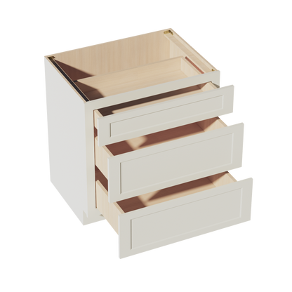 TW-DB33: Creamy White Shaker 33" 3 Drawers Base Cabinet