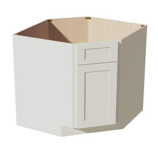 TW-DSB36: Creamy White Shaker 36" 1 Door 1 False Drawer Corner Sink Base Cabinets