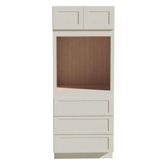 TW-OC3384: Creamy White Shaker 33"W x 84"H x 24"D 2 Doors & 3 Drawers Tall Oven Shelf Cabinets