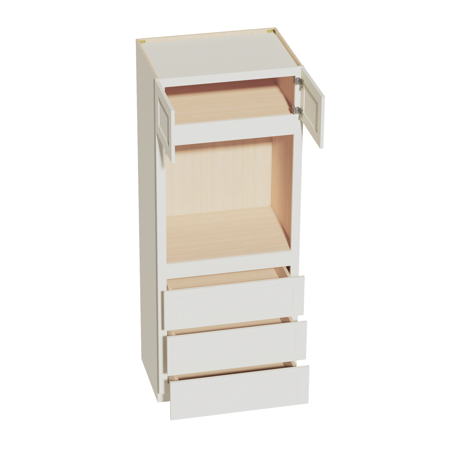 TW-OC3384: Creamy White Shaker 33"W x 84"H x 24"D 2 Doors & 3 Drawers Tall Oven Shelf Cabinets