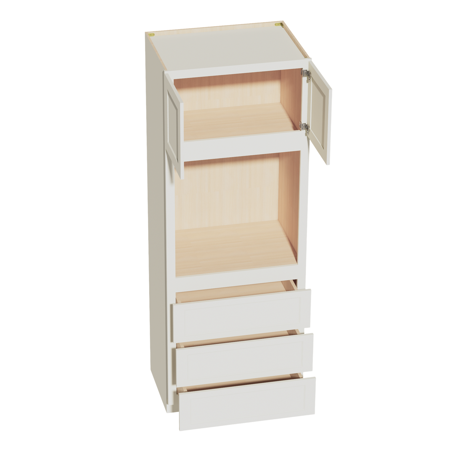 TW-OC3390: Creamy White Shaker 33"W x 90"H x 24"D 2 Doors & 3 Drawers Tall Oven Shelf Cabinets