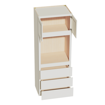 TW-OC3390: Creamy White Shaker 33"W x 90"H x 24"D 2 Doors & 3 Drawers Tall Oven Shelf Cabinets